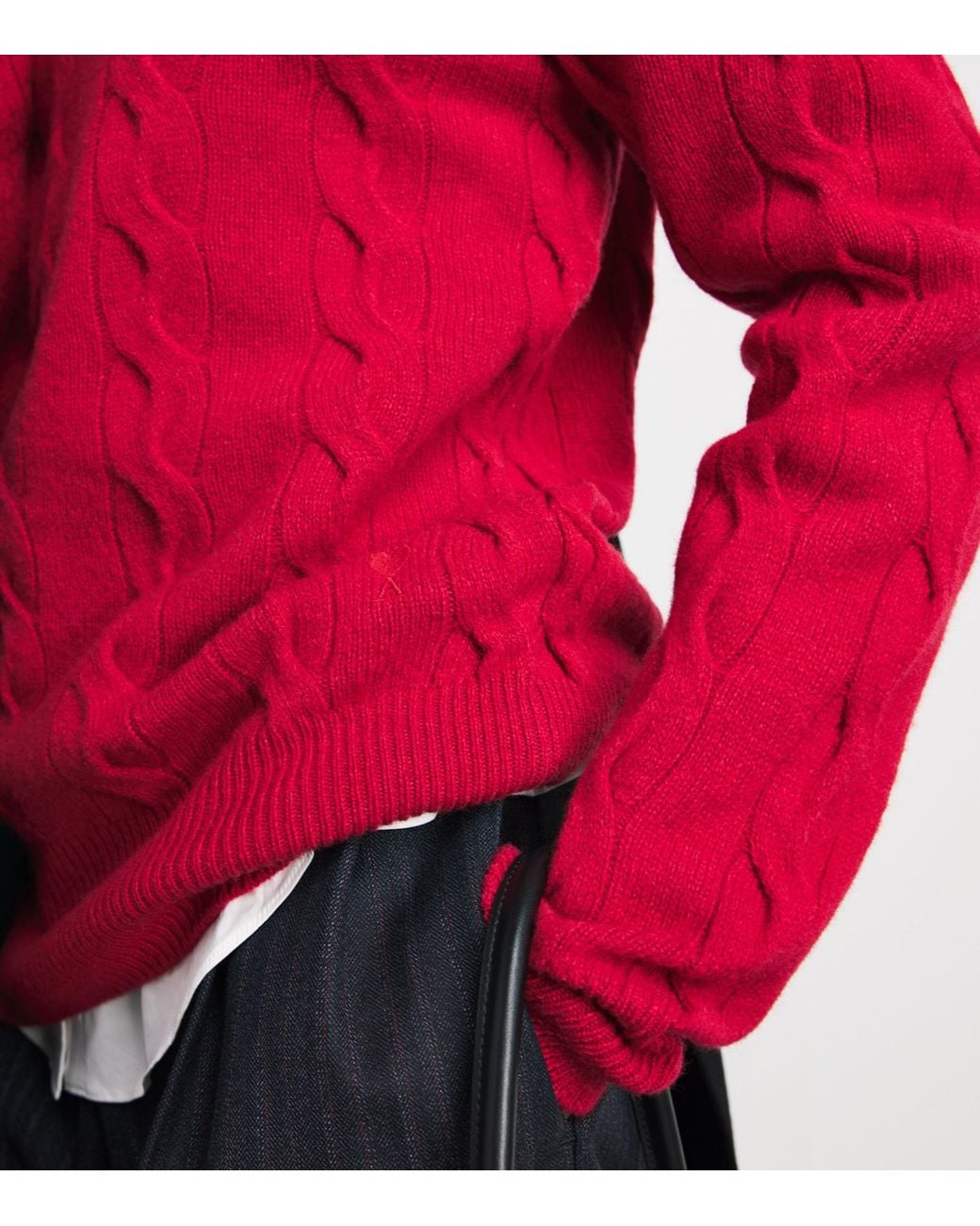 AMI Red Wool Cable-Knit Sweater