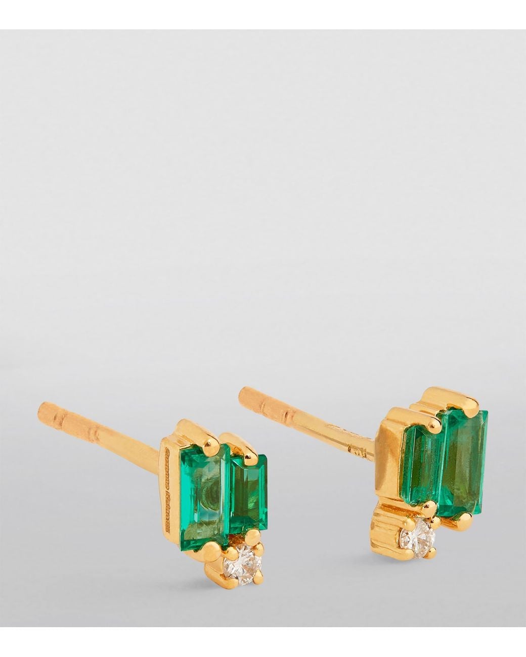 Suzanne Kalan Green Yellow Gold, Diamond And Emerald Classic Stud Earrings
