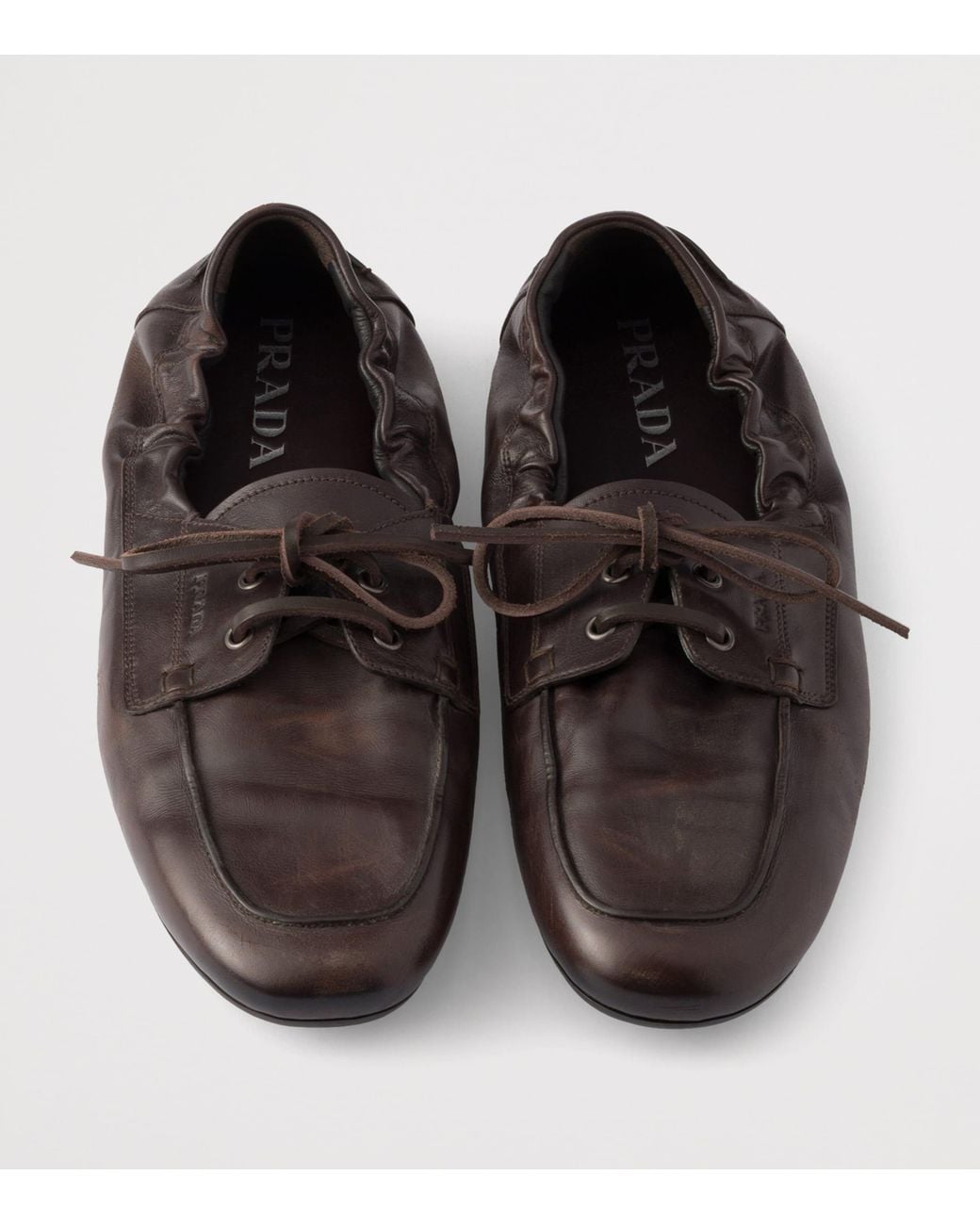 Prada Brown Antiqued Leather Shuffle Loafers