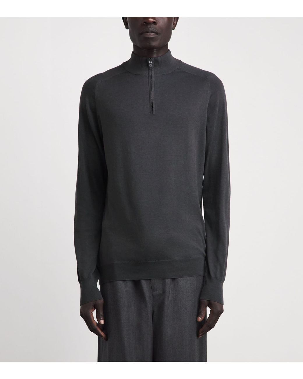 Sunspel Gray Sea Island Cashmere Half-Zip Sweater for men