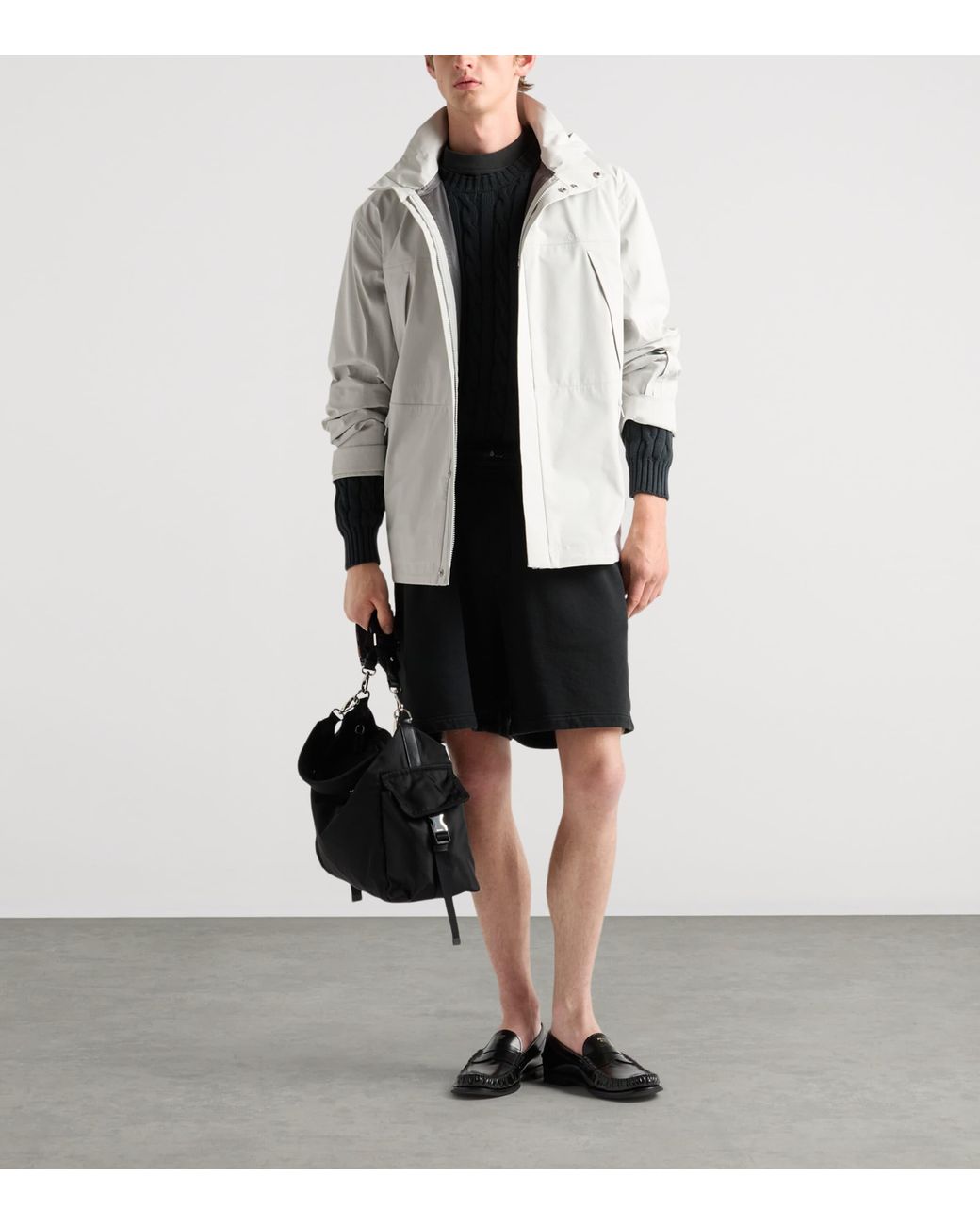 Prada Gray Technical Fabric Hooded Jacket for men