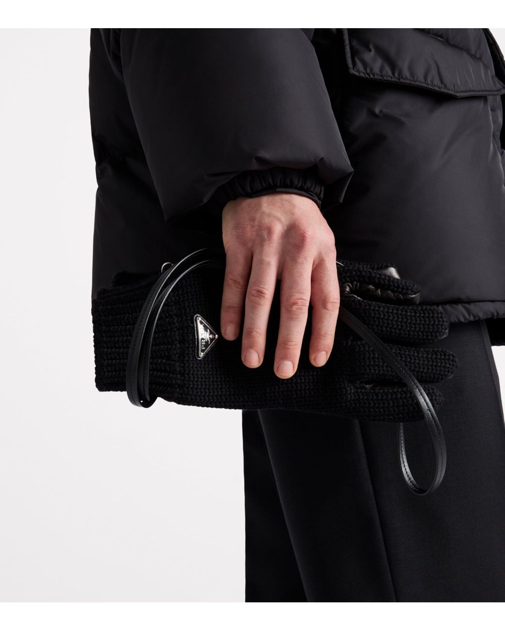 Prada Black Virgin Wool Nappa Leather-Trimmed Gloves for men