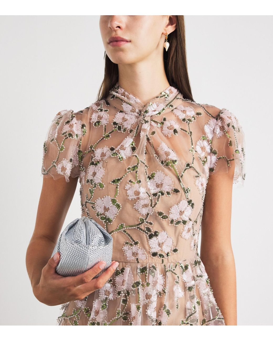 Self-Portrait Natural Sequin-Embellished Tiered Midi Dress
