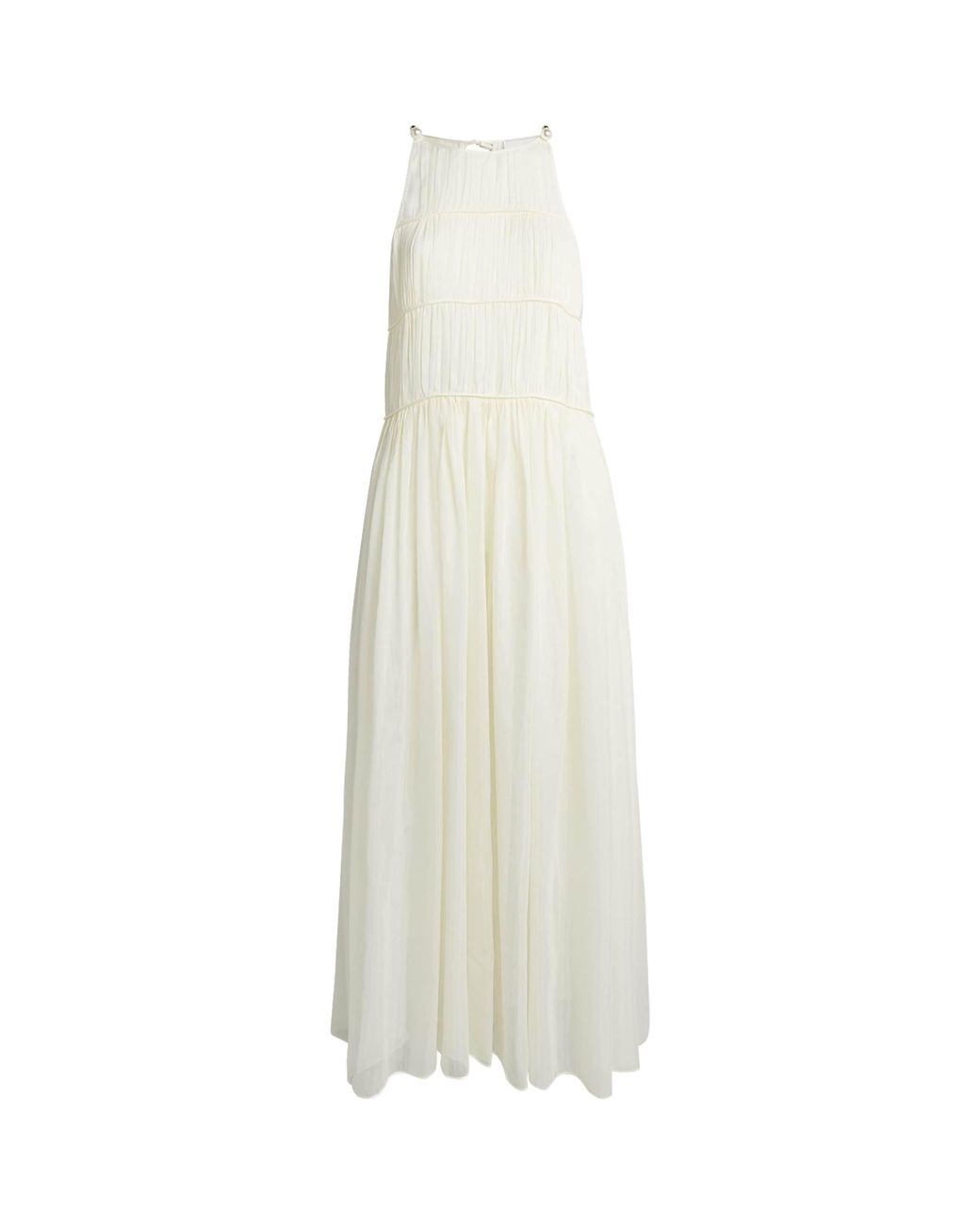 Moré Noir White Cotton-Silk Ruched Morgan Midi Dress