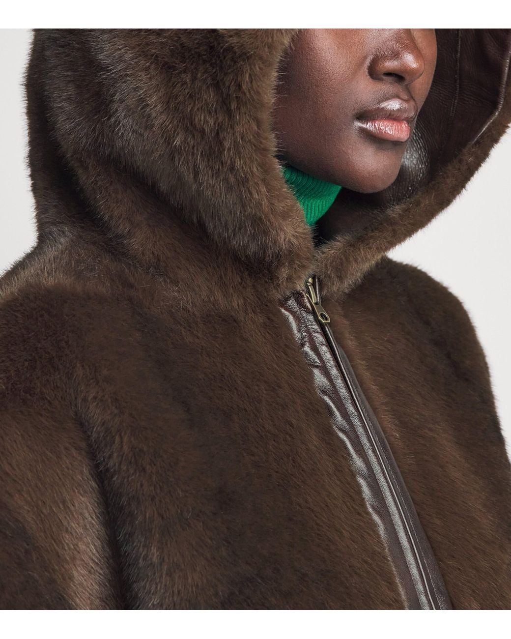 Sandro Brown Faux-Shearling Hooded Jacket