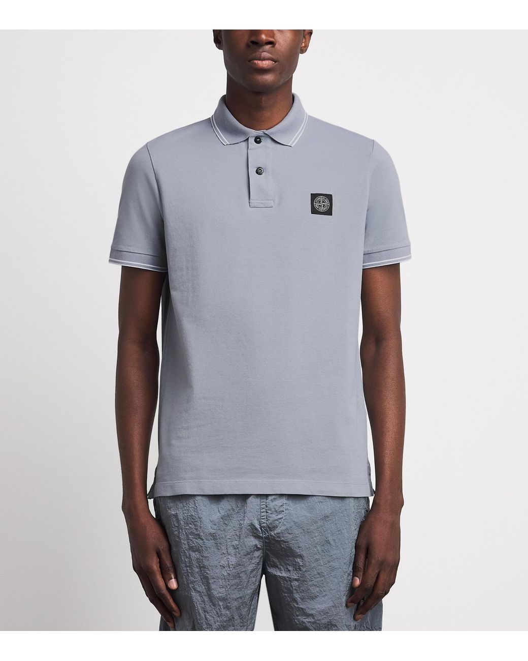 Stone Island Gray Cotton Compass Polo Shirt for men