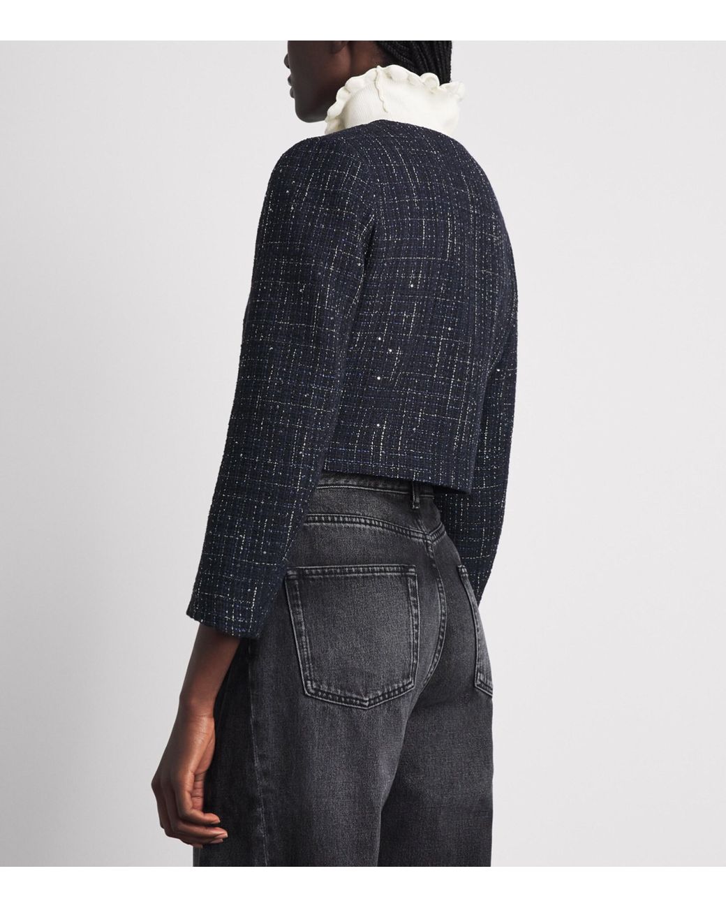 Sandro Blue Tweed Sequinned Cropped Jacket