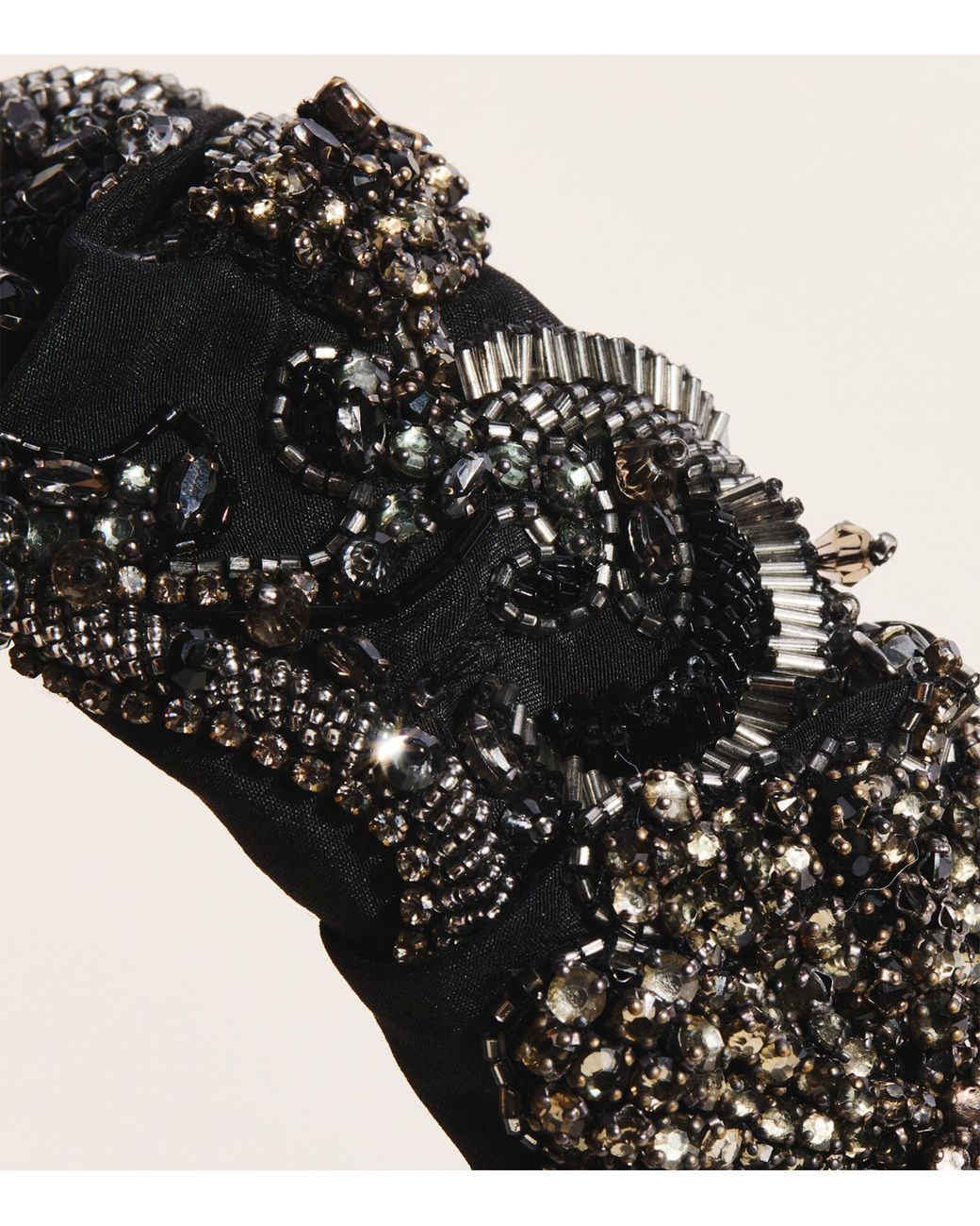 Jennifer Behr Black Satin Embellished Scarlette Headband