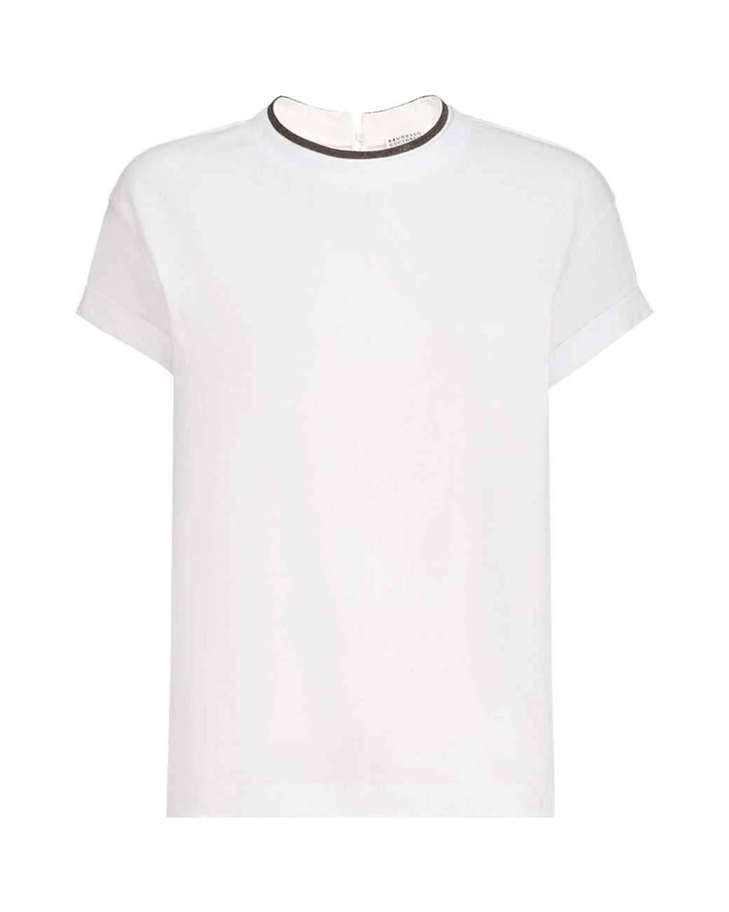 Brunello Cucinelli White Stretch-Cotton Monili-Detail T-Shirt