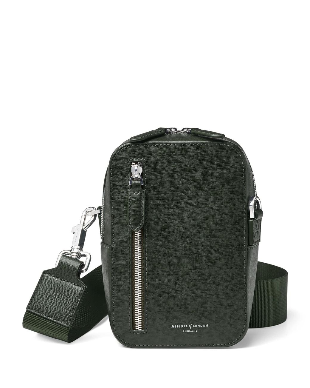 Aspinal Green Leather Reporter North South Cross-Body Bag for men