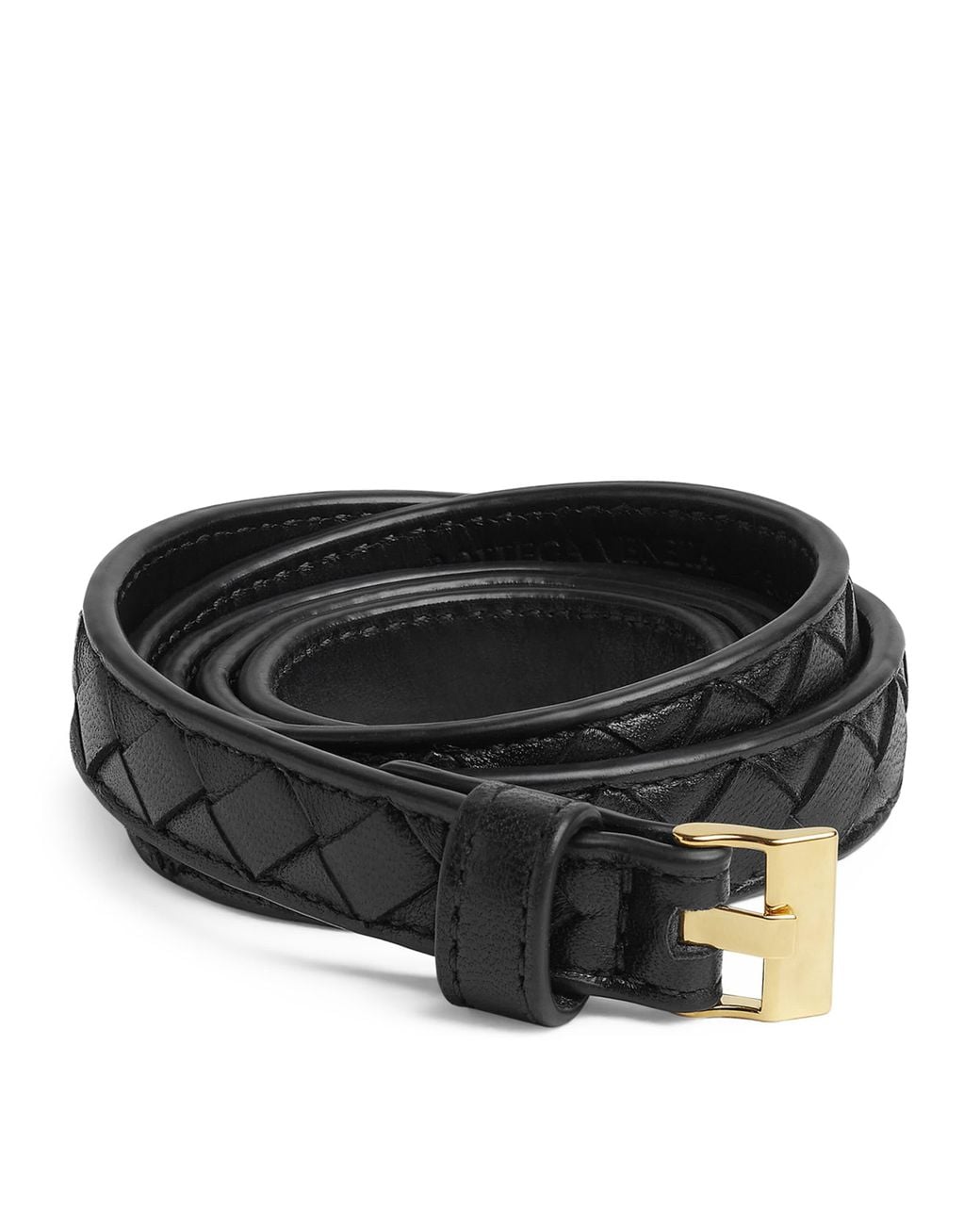 Bottega Veneta Black Thin Leather Intrecciato Watch Belt