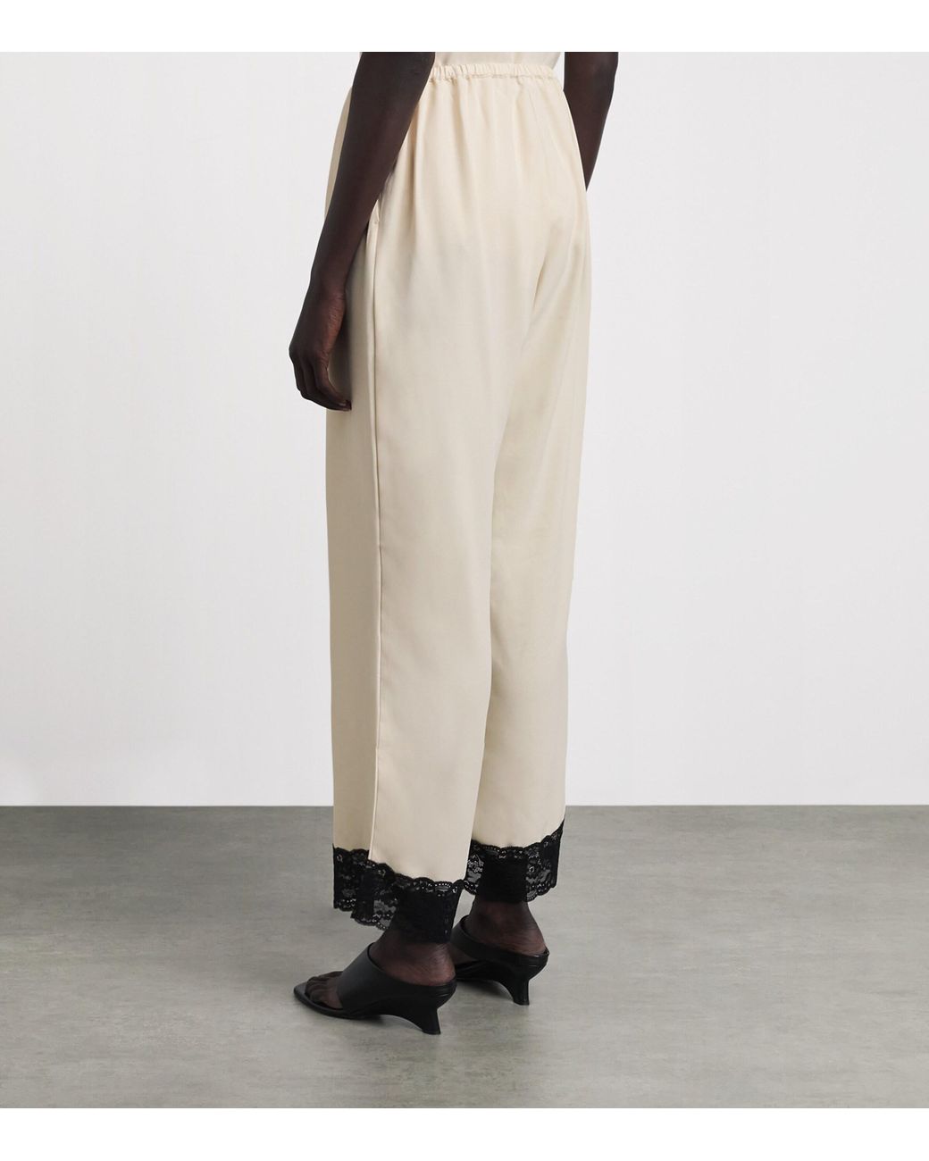 Stylein White Lace-Trim Monteroni Wide-Leg Trousers
