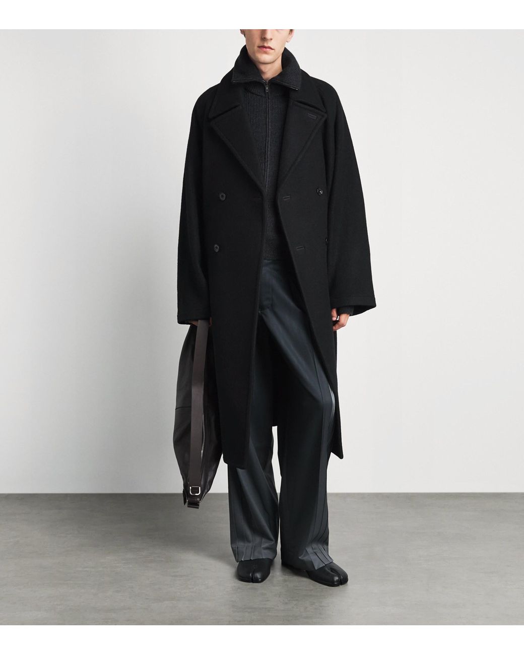 Lemaire Black Alpaca-Wool Double-Breasted Overcoat for men