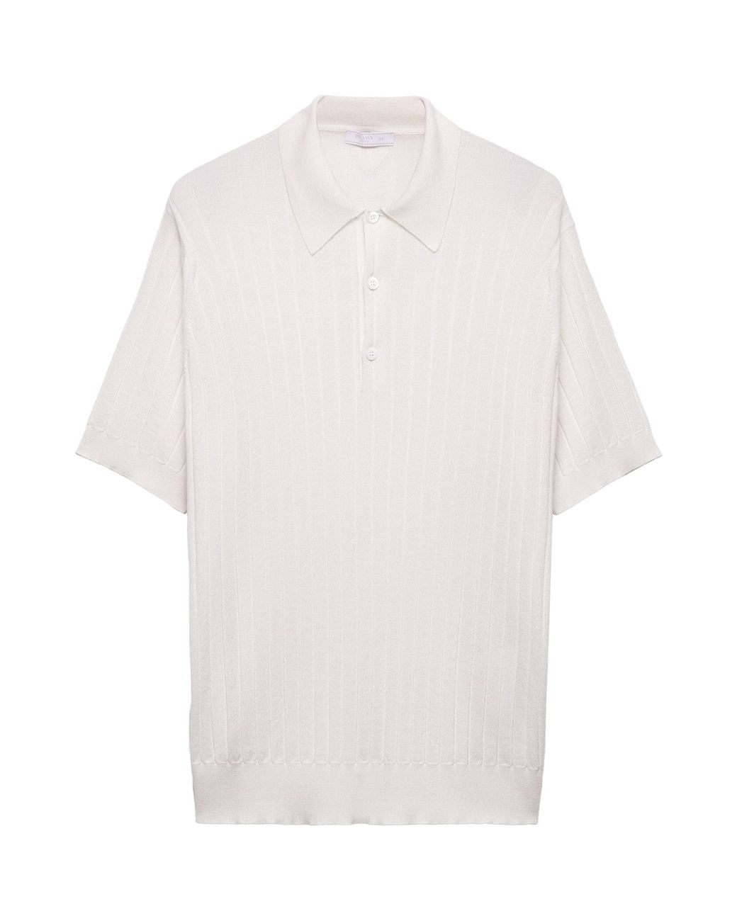 Prada White Cashmere-Silk Ribbed Polo Shirt for men