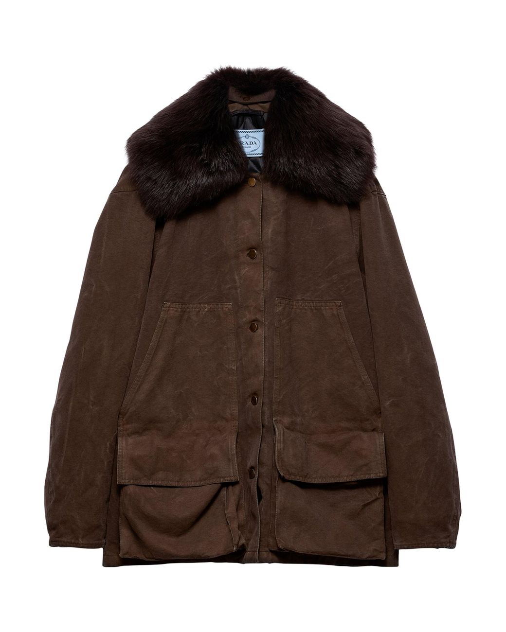 Prada Brown Shearling-Trim Barn Jacket