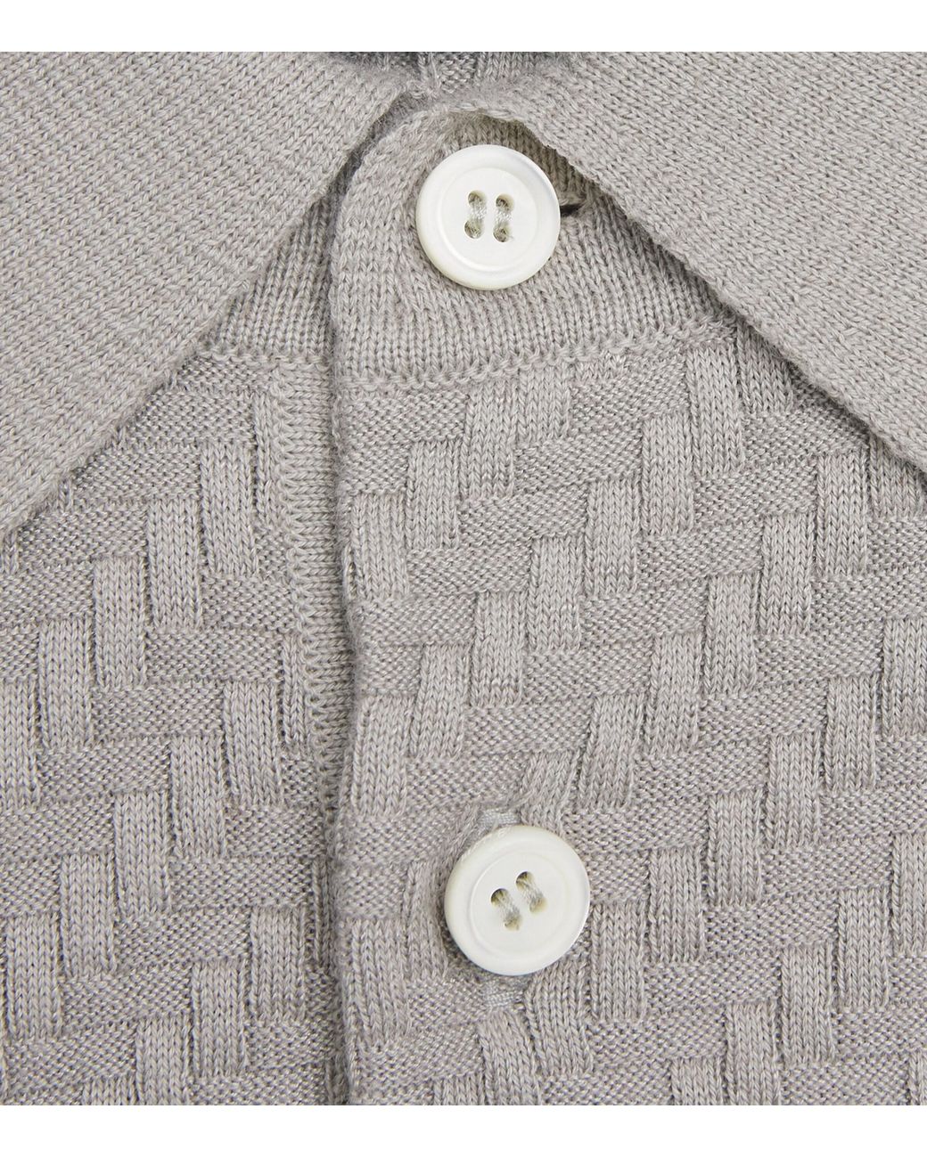 Brioni Gray Cotton-Silk-Cashmere Woven Polo Shirt for men