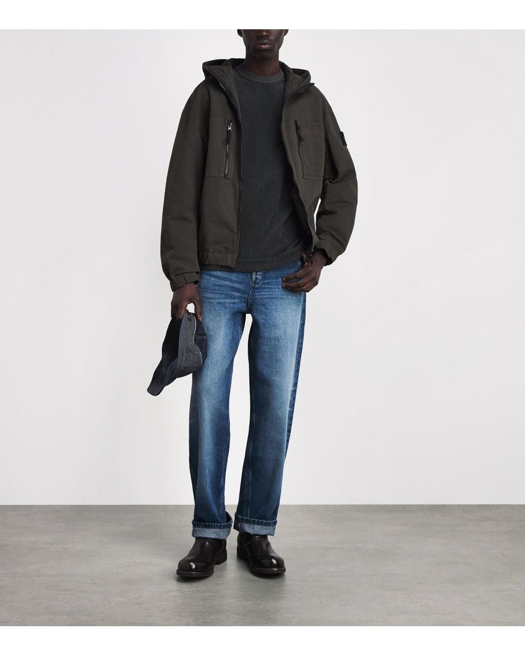 Stone Island Black Cotton Rib-Knit Compass Sweatshirt for men