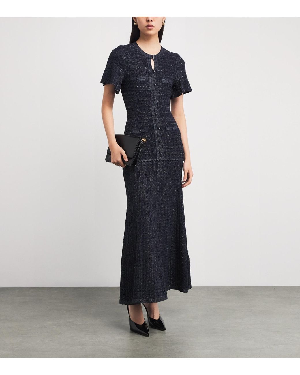 dusty blue frill hem lace bodycon dress Aymi Frill Bust Detail Maxi Dress Blue Stripe main image 0