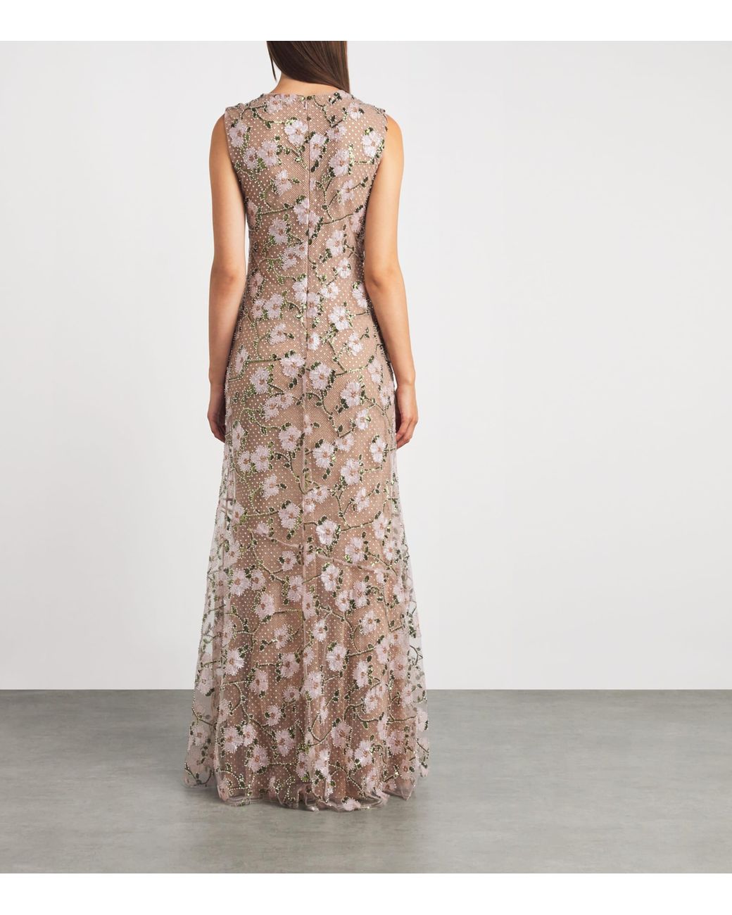 Self-Portrait Natural Sequin-Embellished Rhinestone Maxi Dress