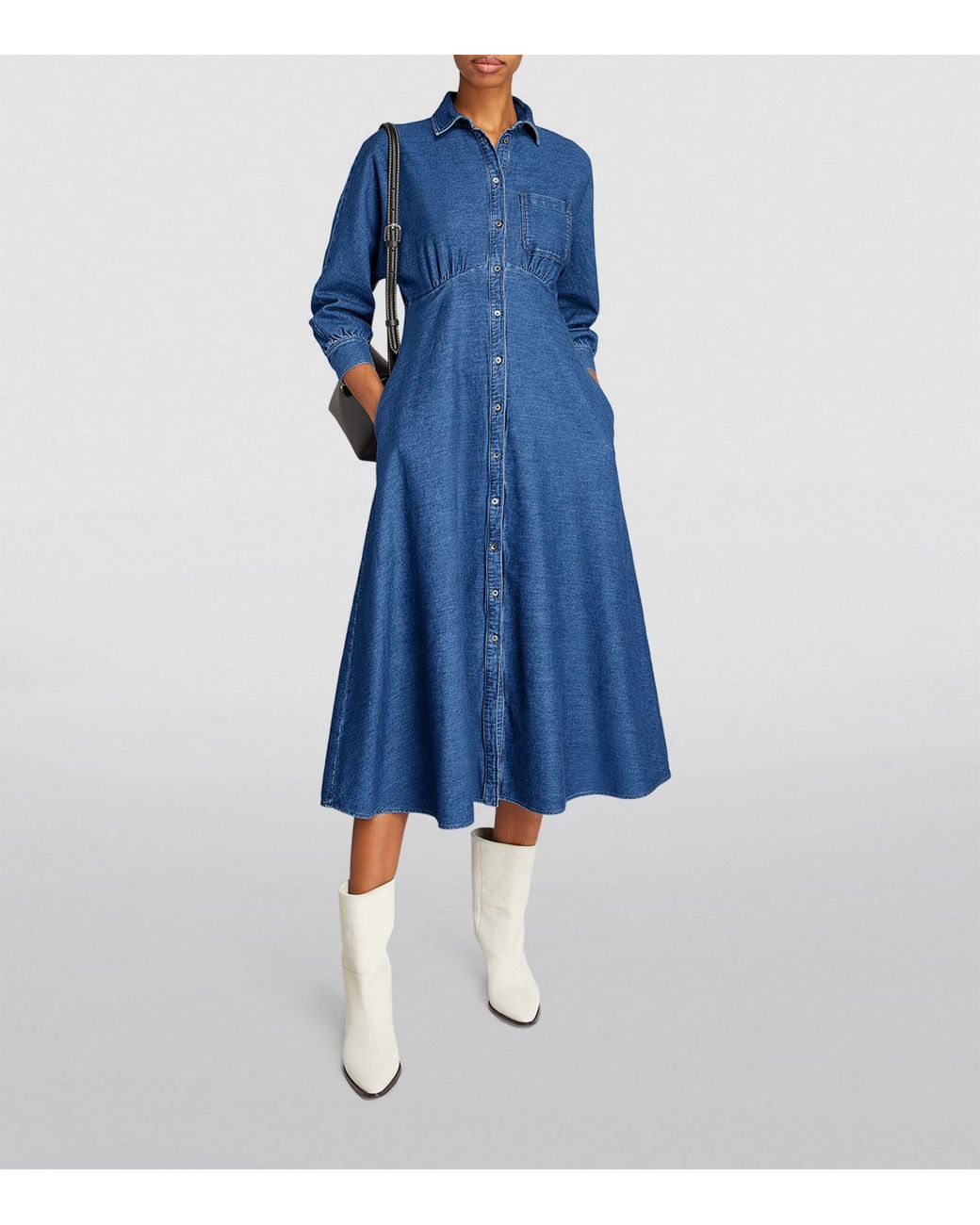 white shirt with denim dress Women Classic Short Sleeve Belted Button up Jean Dresses Summer Casual Midi Dress Pockets- Light Blue|XL at Amazon Women's Clothing store Sonia Rykiel Multicolour Wool knee hemline Dress Shirt Ballet Pink:Begonia