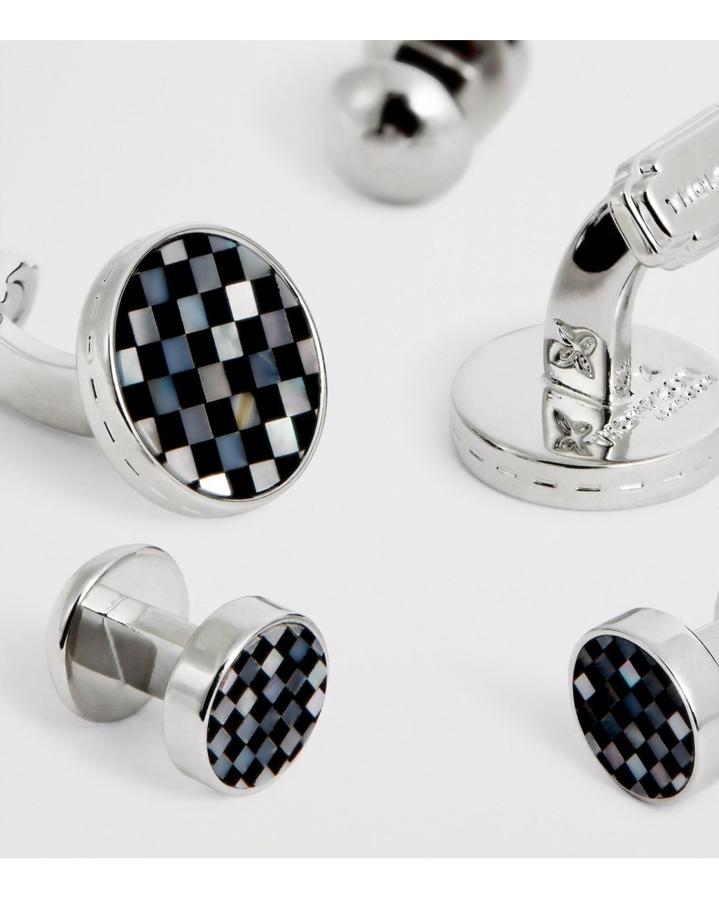 Tateossian White Thompson Onyx Checkerboard Cufflinks And Studs Set for men