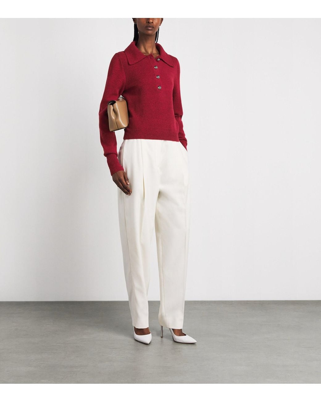 Safiyaa Red Wool-Cashmere Polo Sweater