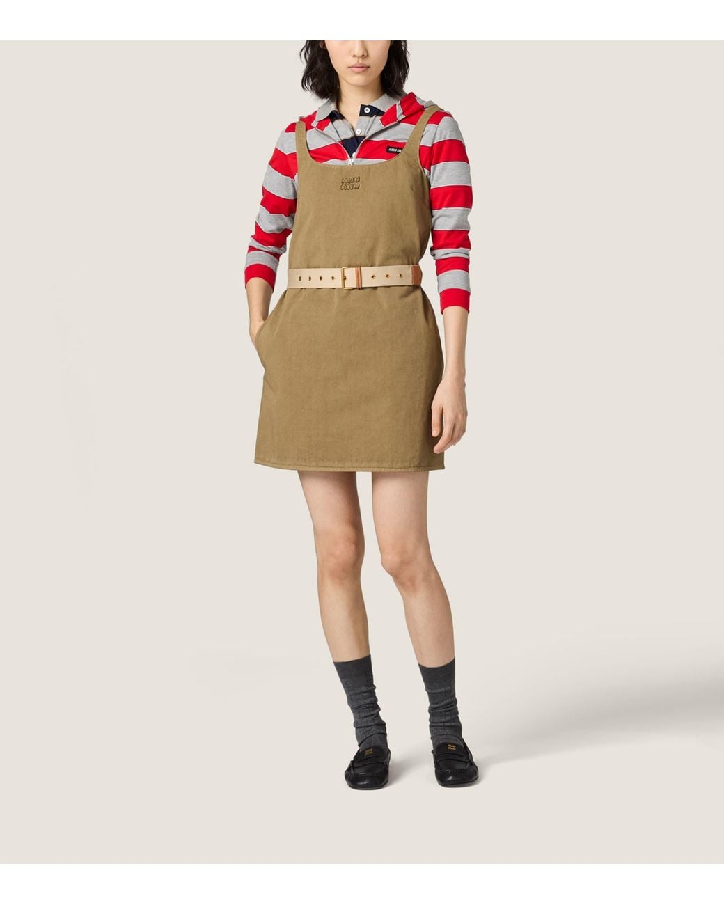 Miu Miu Green Cotton Belted Mini Dress