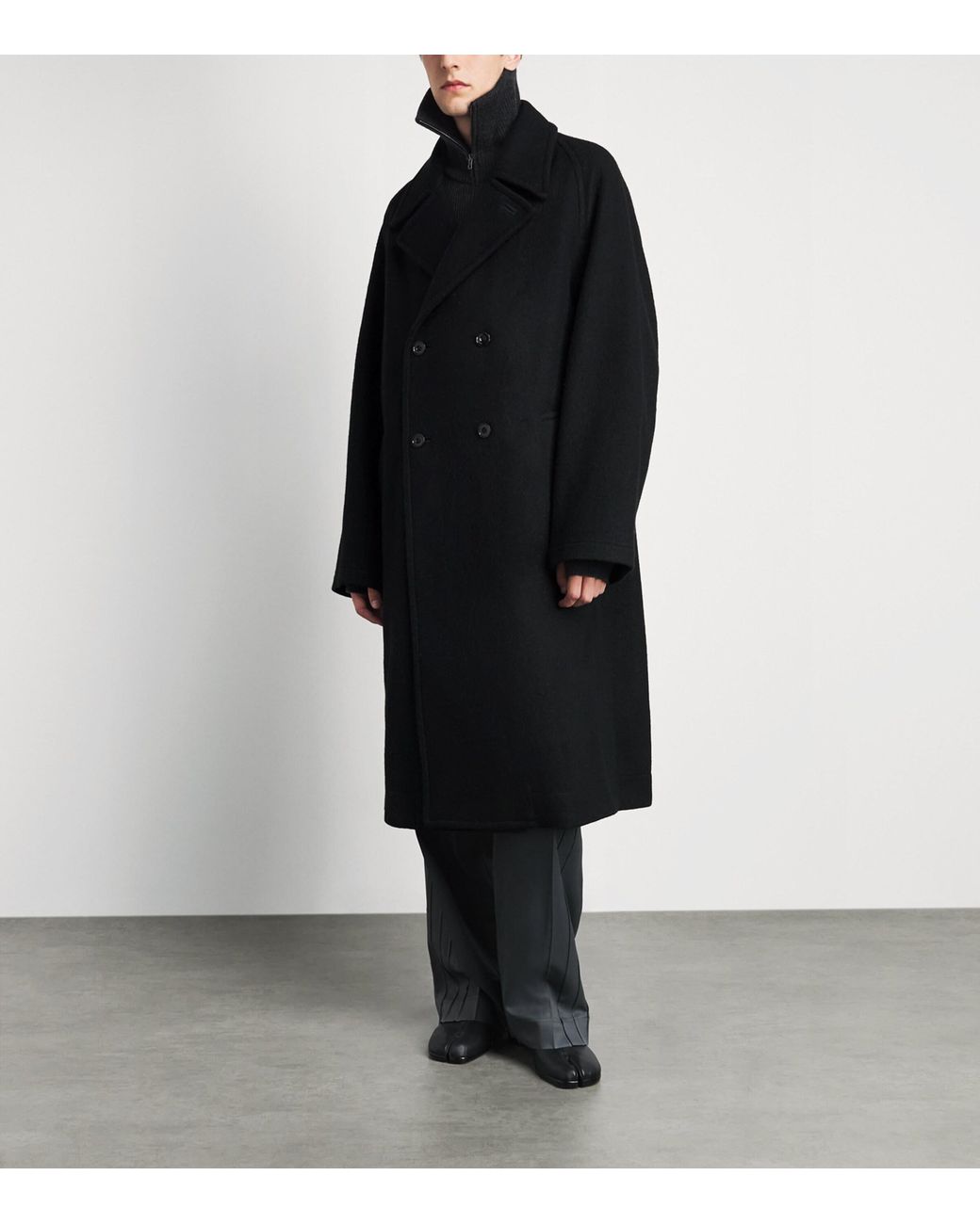 Lemaire Black Alpaca-Wool Double-Breasted Overcoat for men
