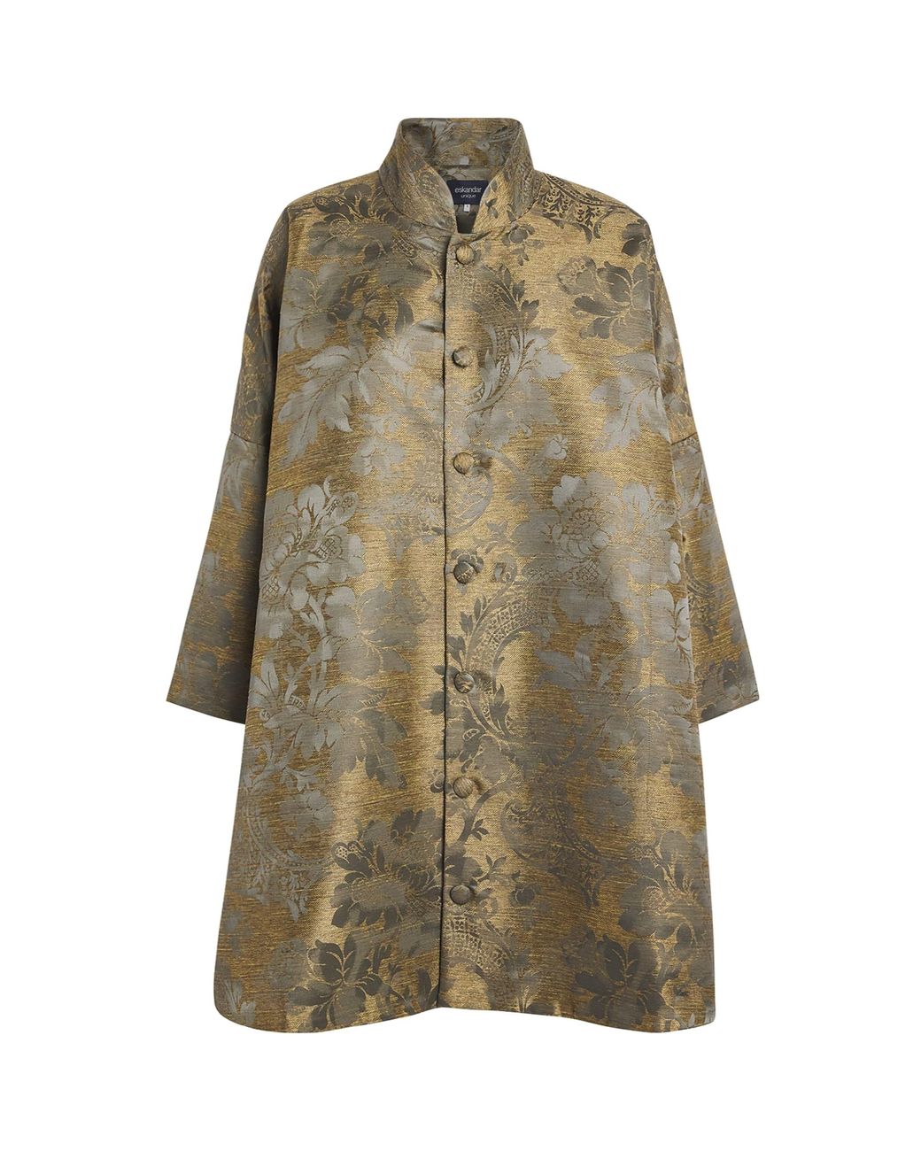 Eskandar Green Jacquard Stand-Collar Coat