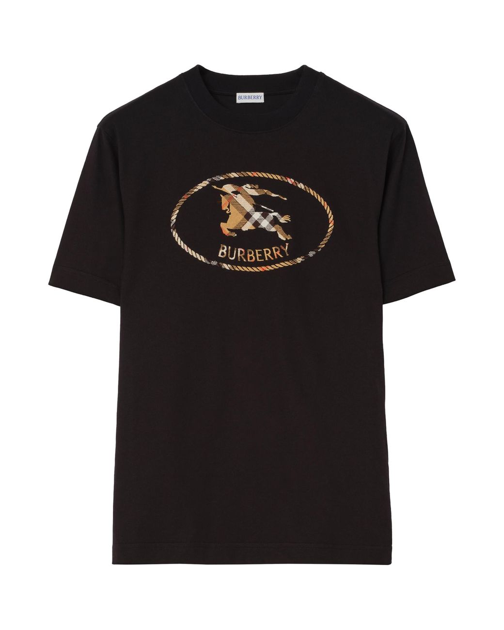 Burberry Black Check Ekd Embroidered T-Shirt for men