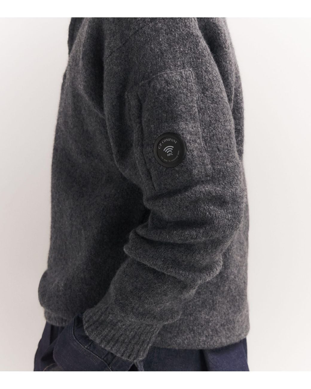 C P Company Gray Wool-Blend Half-Zip Sweater for men