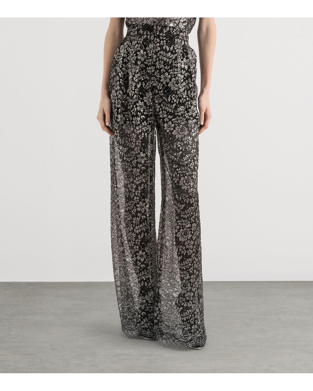 Dolce & Gabbana Gray Lamé Lace Wide-Leg Trousers