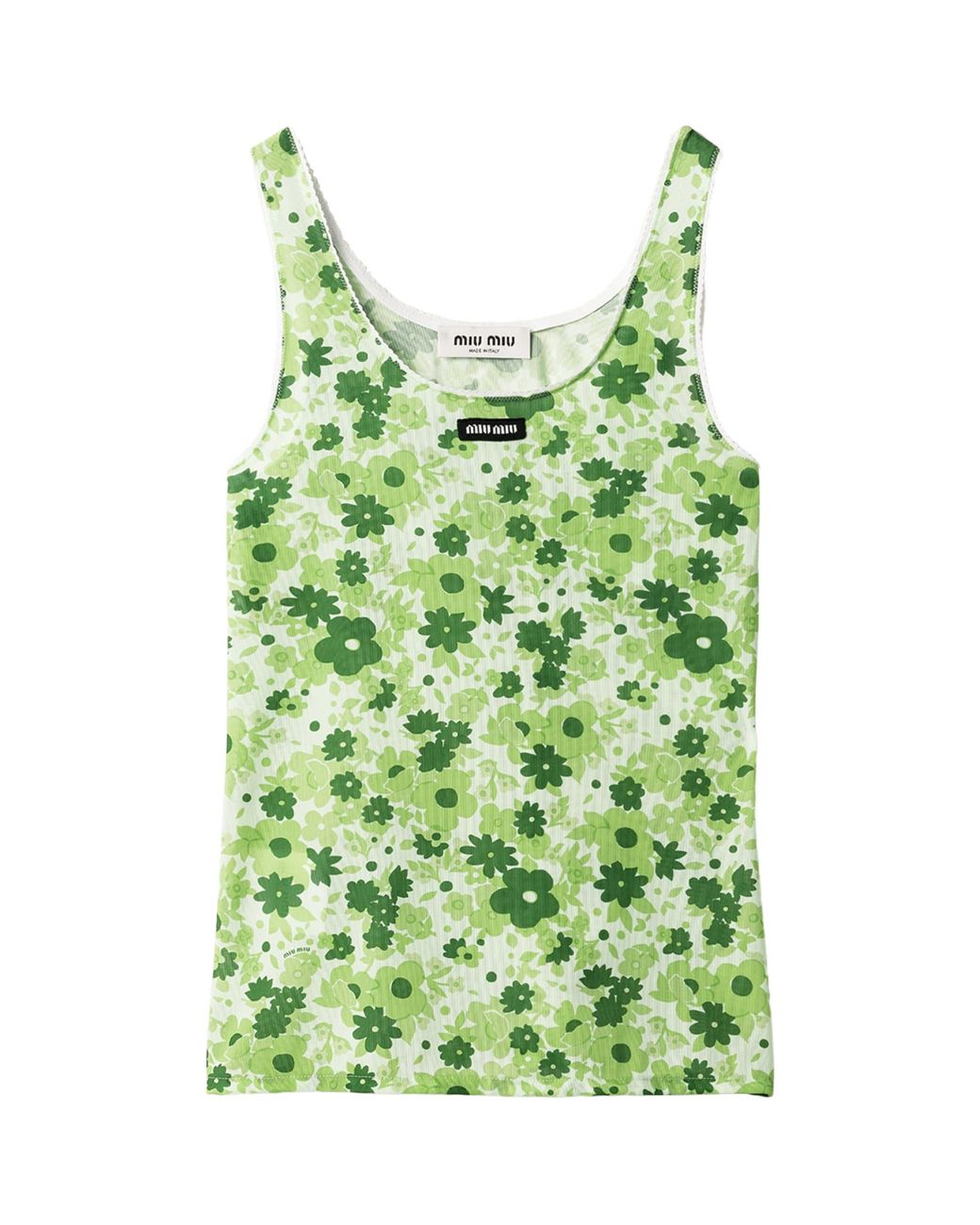 Miu Miu Green Stretch Floral Tank Top