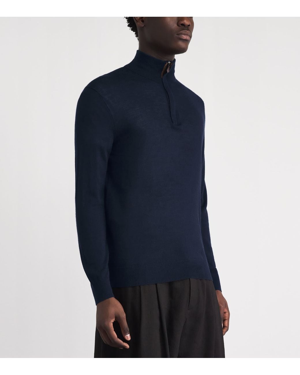 N.Peal Cashmere Cashmere-Silk Regent Quarter-Zip Sweater in Blue for