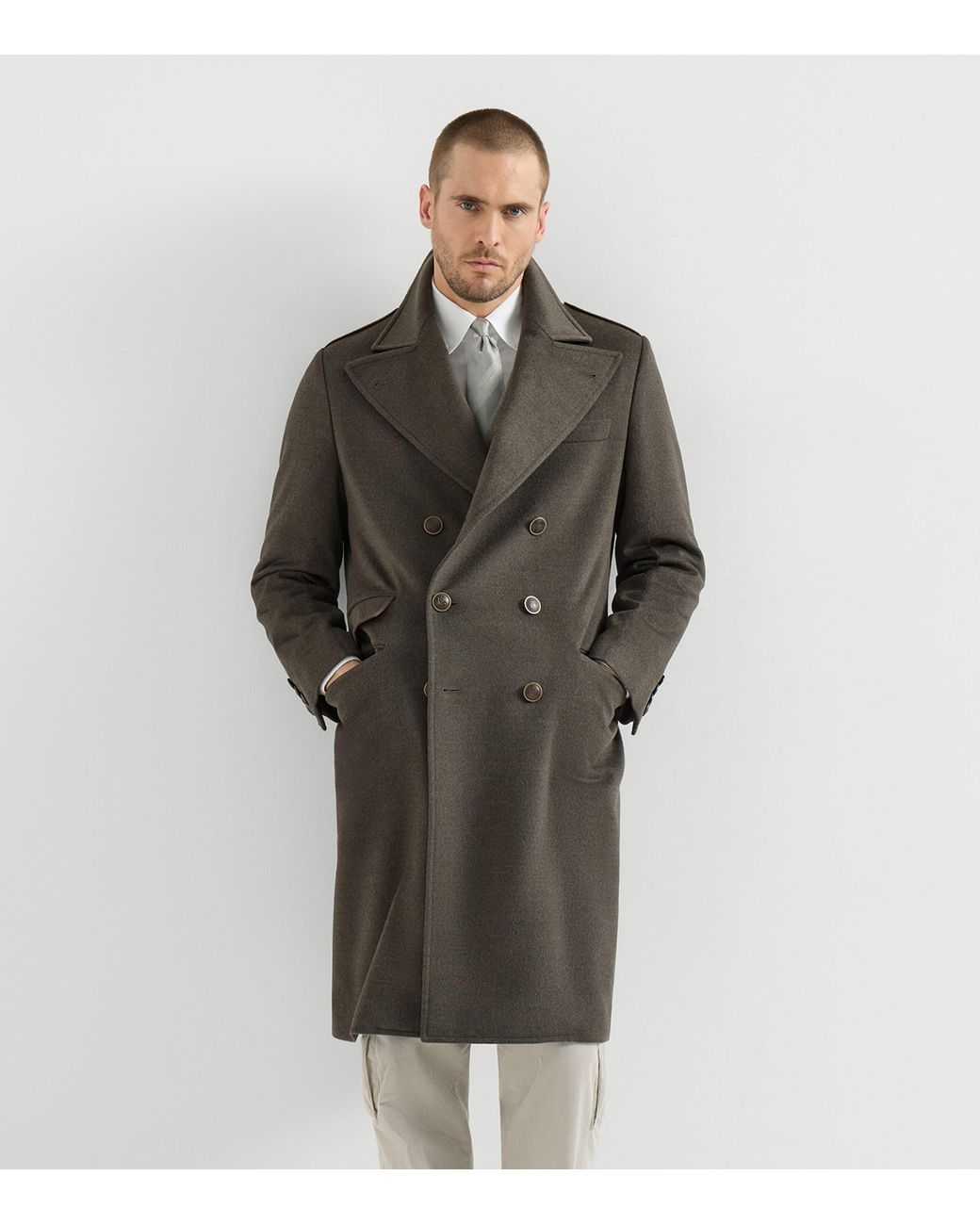 Brunello Cucinelli Gray Virgin Wool Water-Resistant Coat for men