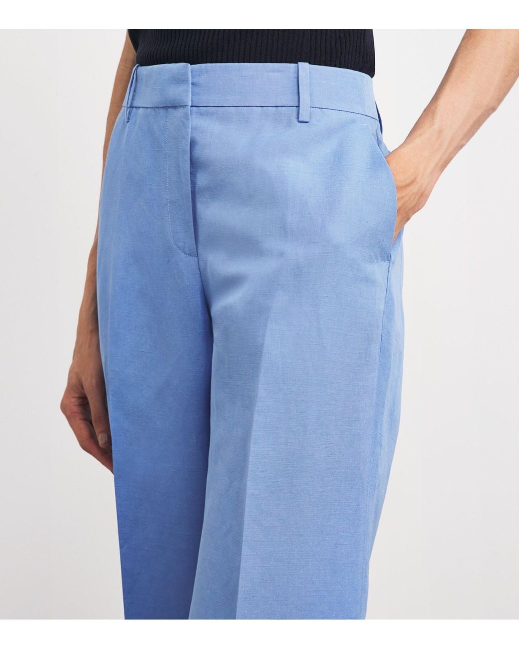Lafayette 148 New York Blue Silk-Linen Wide-Leg Trousers