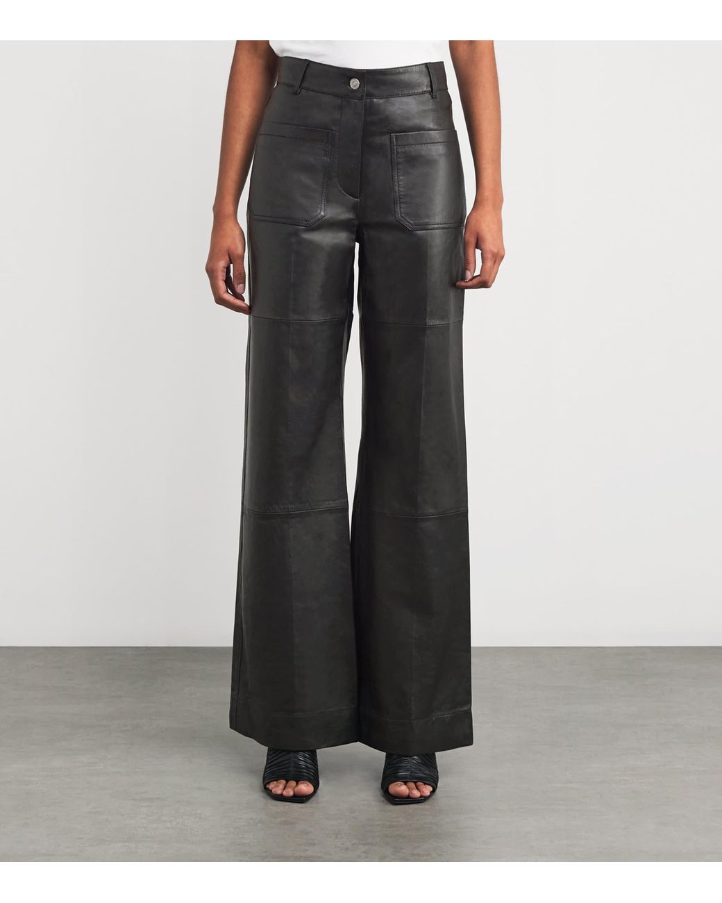 Victoria Beckham Gray Leather Alina Trousers