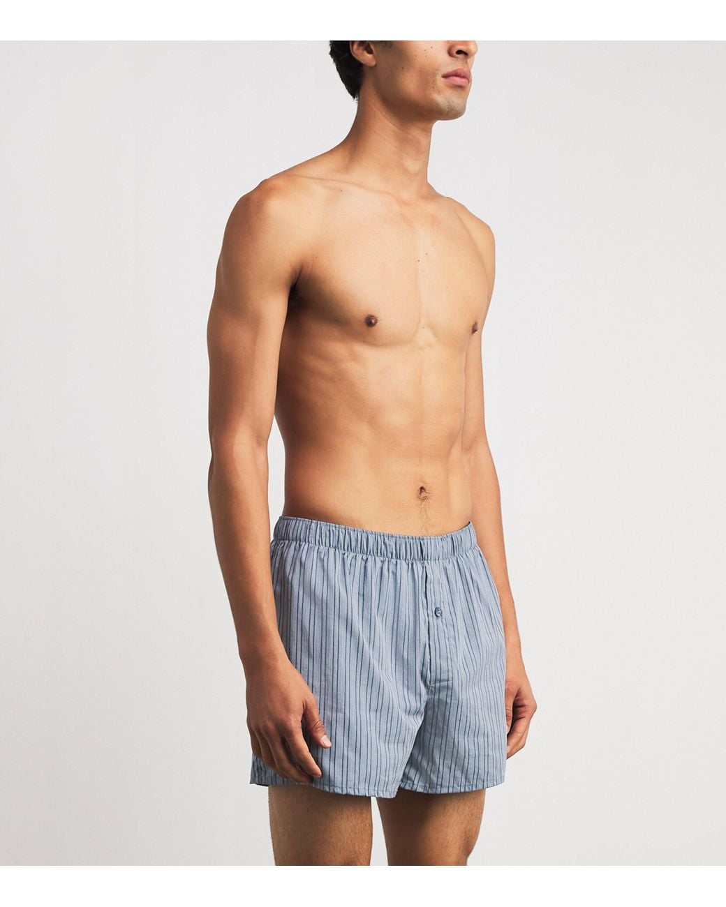 Hanro Blue Cotton Fancy Woven Boxer Shorts for men