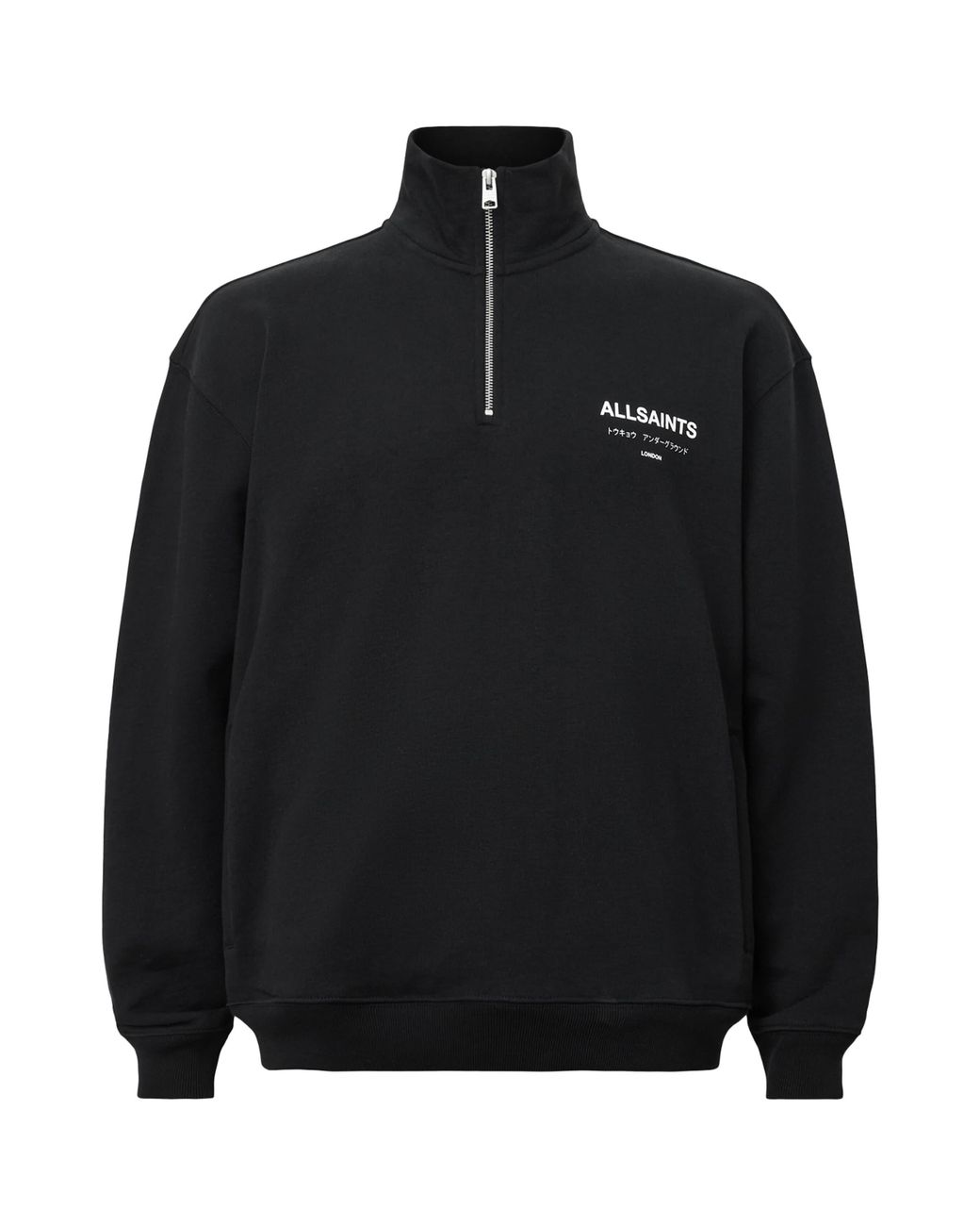 AllSaints Black Cotton Underground Half-Zip Sweatshirt for men
