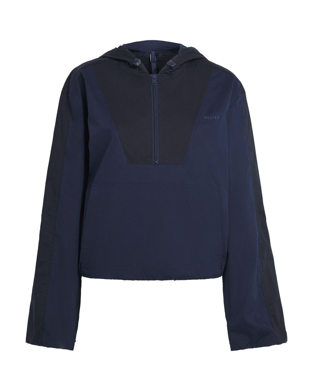 Skims Blue Woven Cotton Half-Zip Hoodie