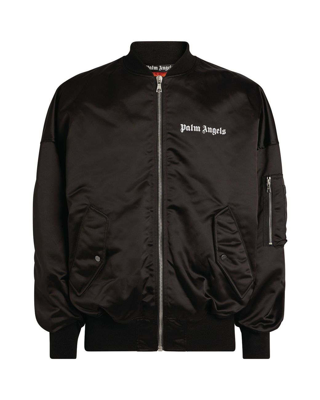 Palm Angels Satin Logo Bomber Jacket in Black for Men - Lyst