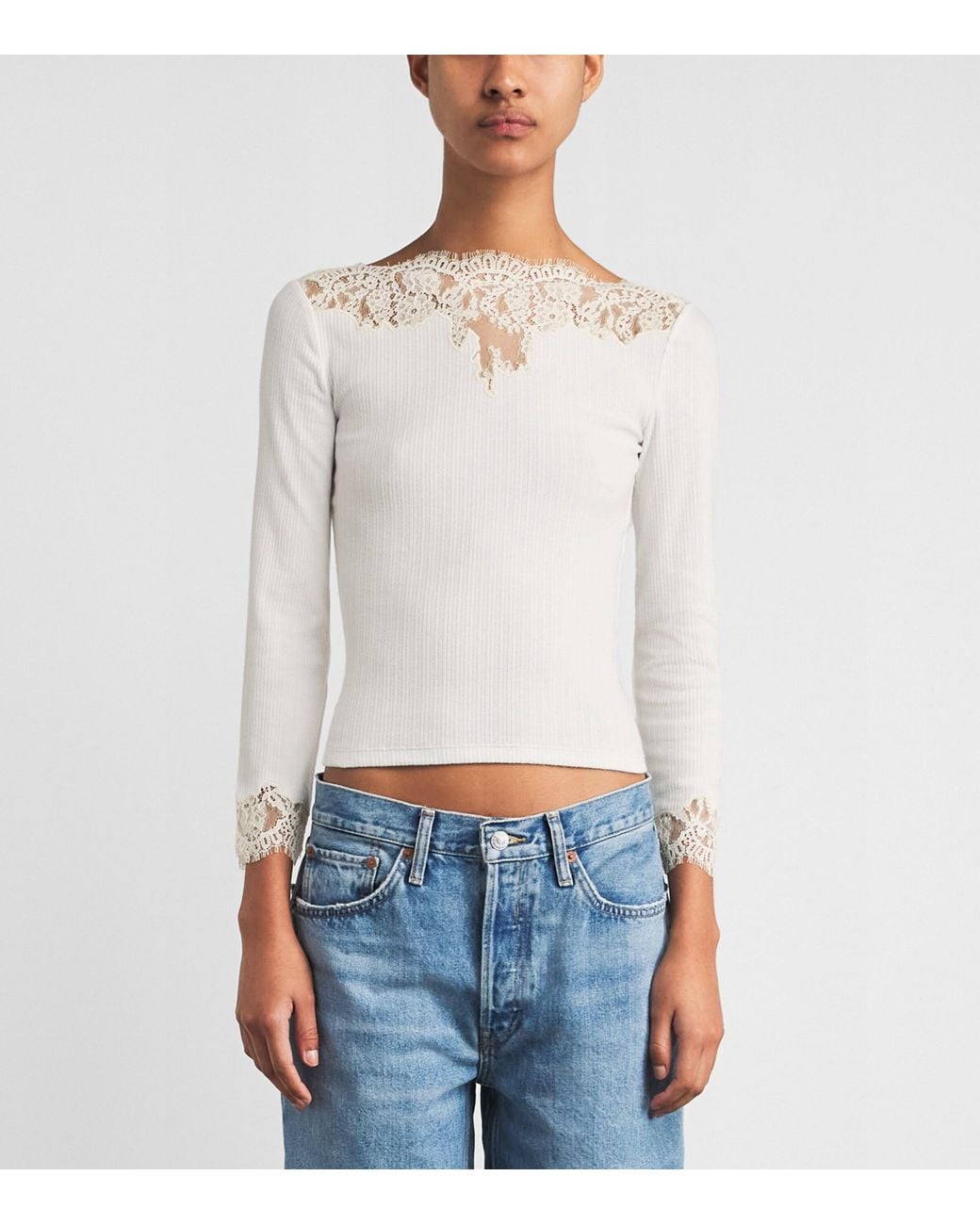 Doen White Stretch-Cotton Lace Riana T-Shirt