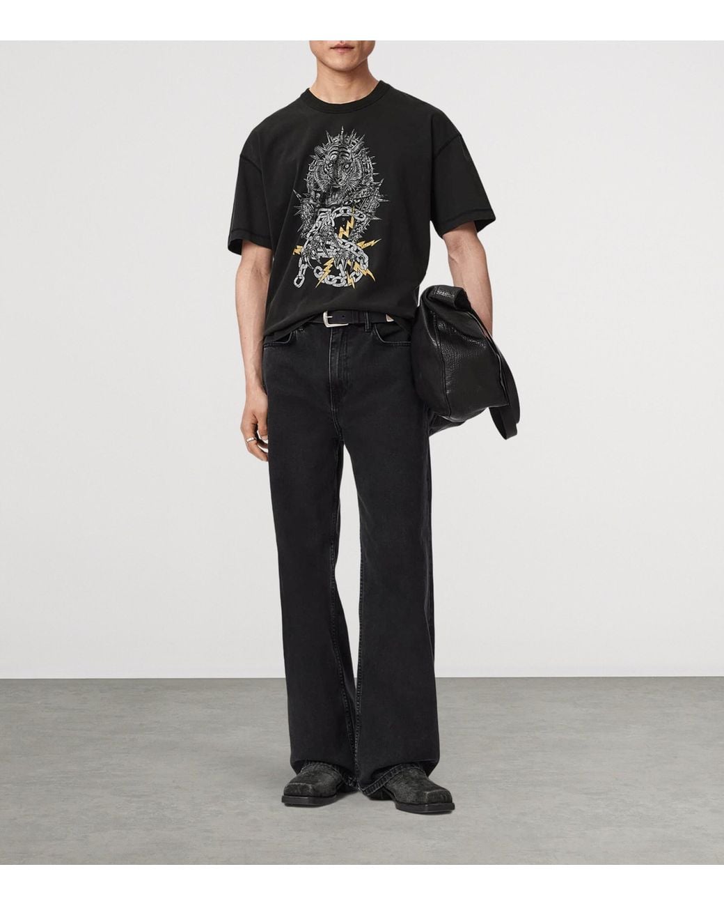 AllSaints Black Cotton Iron Tiger T-Shirt for men