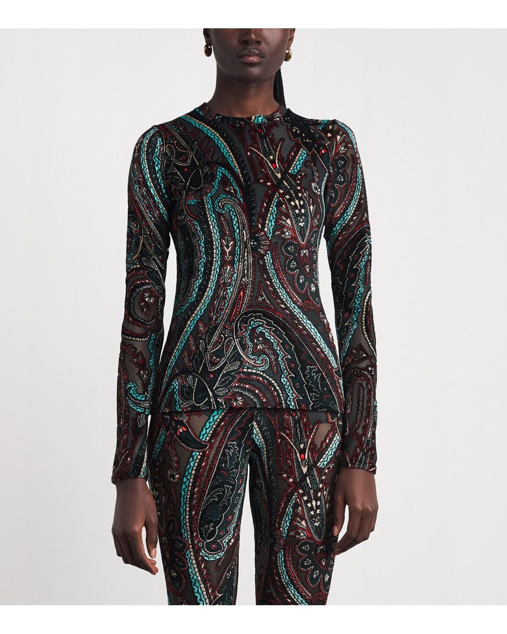 Etro Black Appliqué-Mesh Top