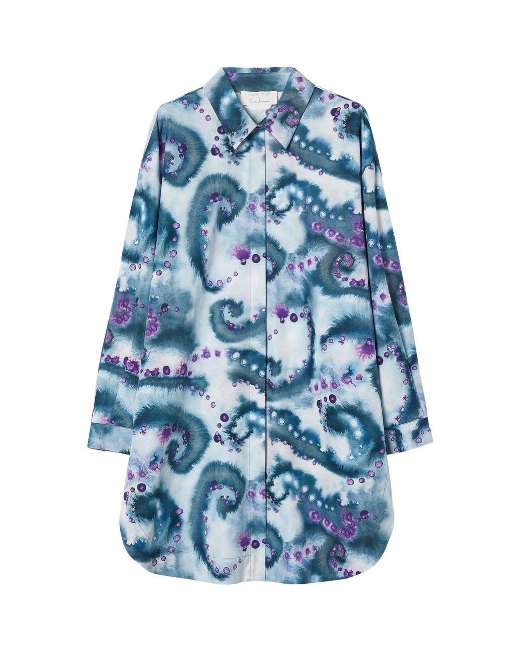 Marina Rinaldi Blue Cotton Printed Midi Shirt Dress