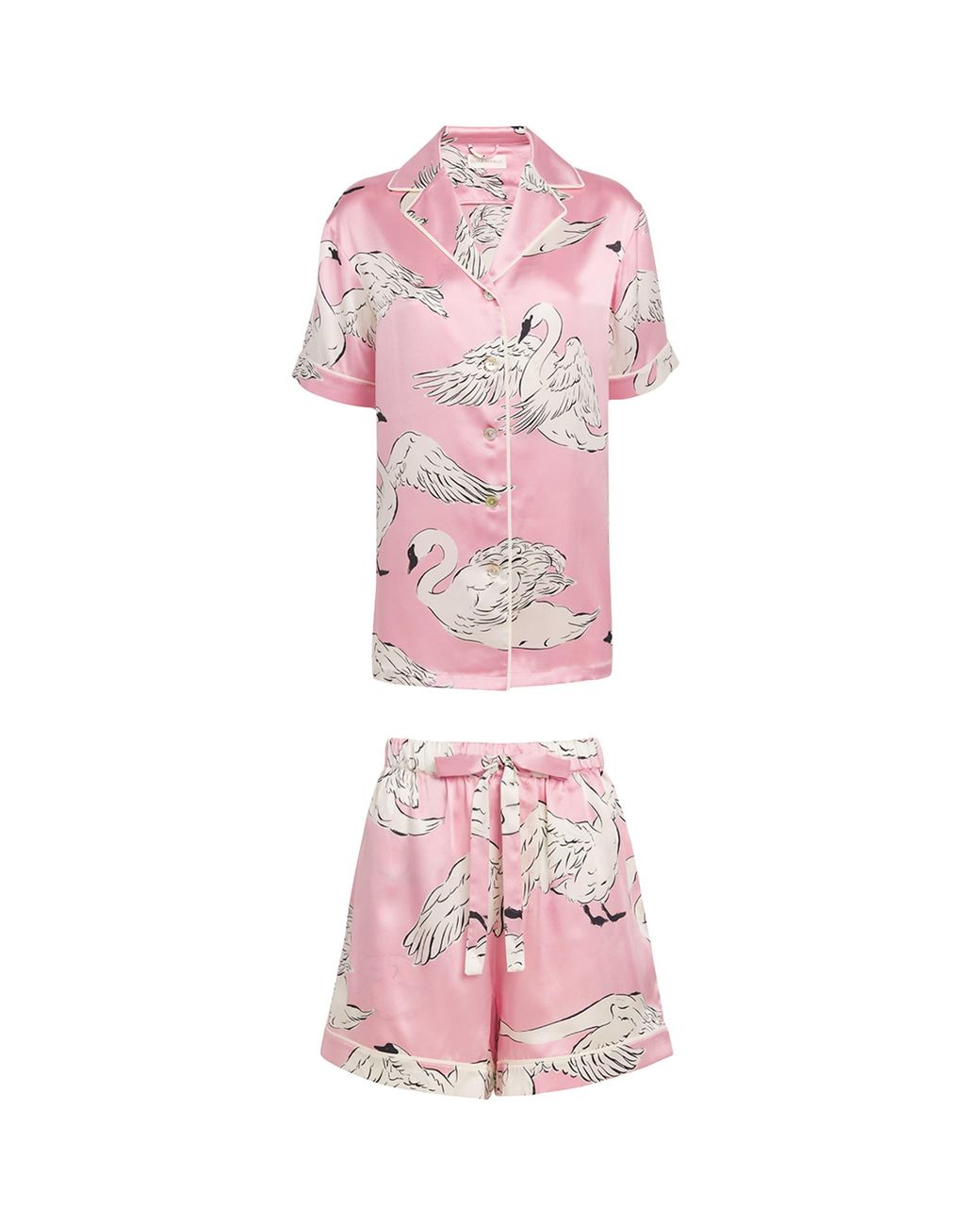 Olivia Von Halle Pink Silk Ingo Selene Swan Short Pyjamas