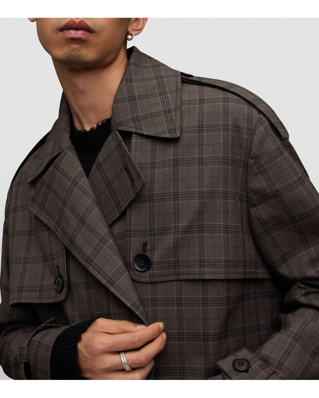 AllSaints Check Castor Trench Coat in Brown for Men Lyst UK