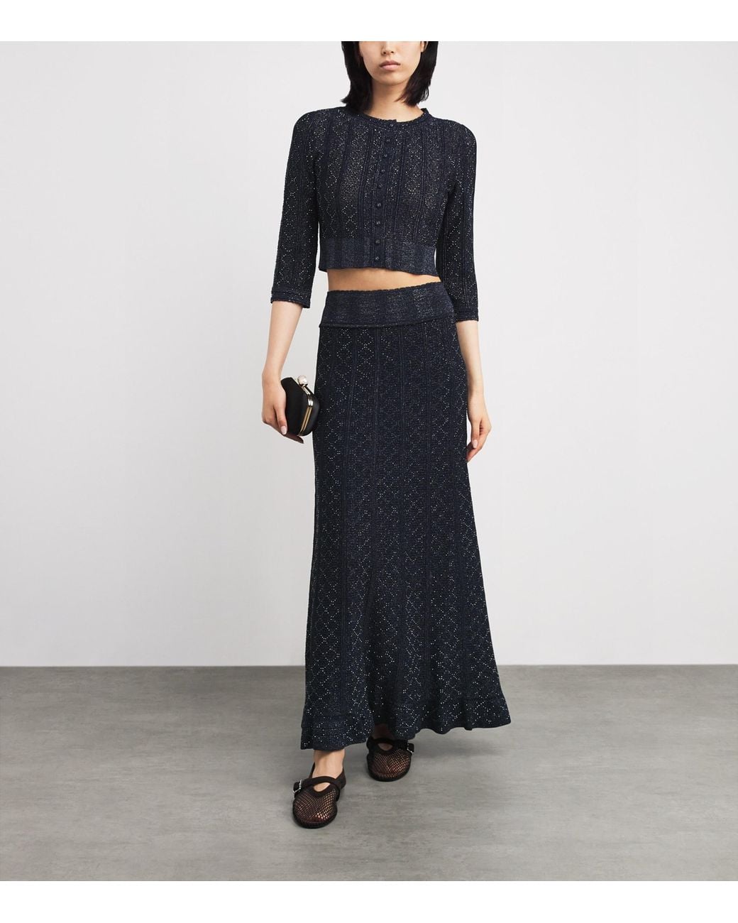 Sandro Blue Embellished-Knit Cropped Cardigan