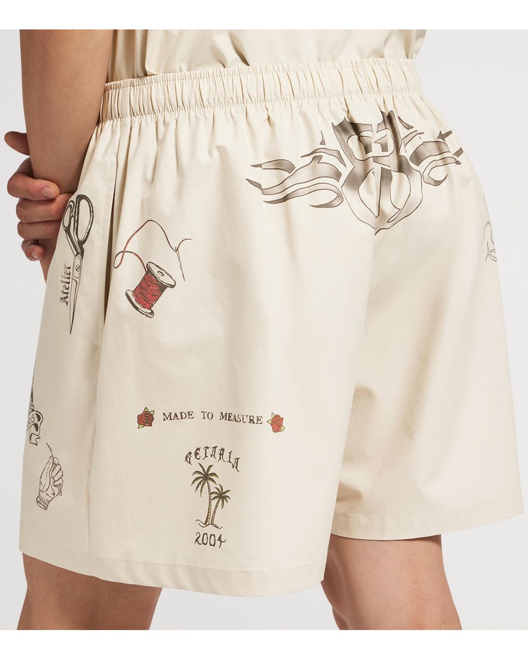 Balenciaga Natural Cotton Tattoo Print Shorts for men