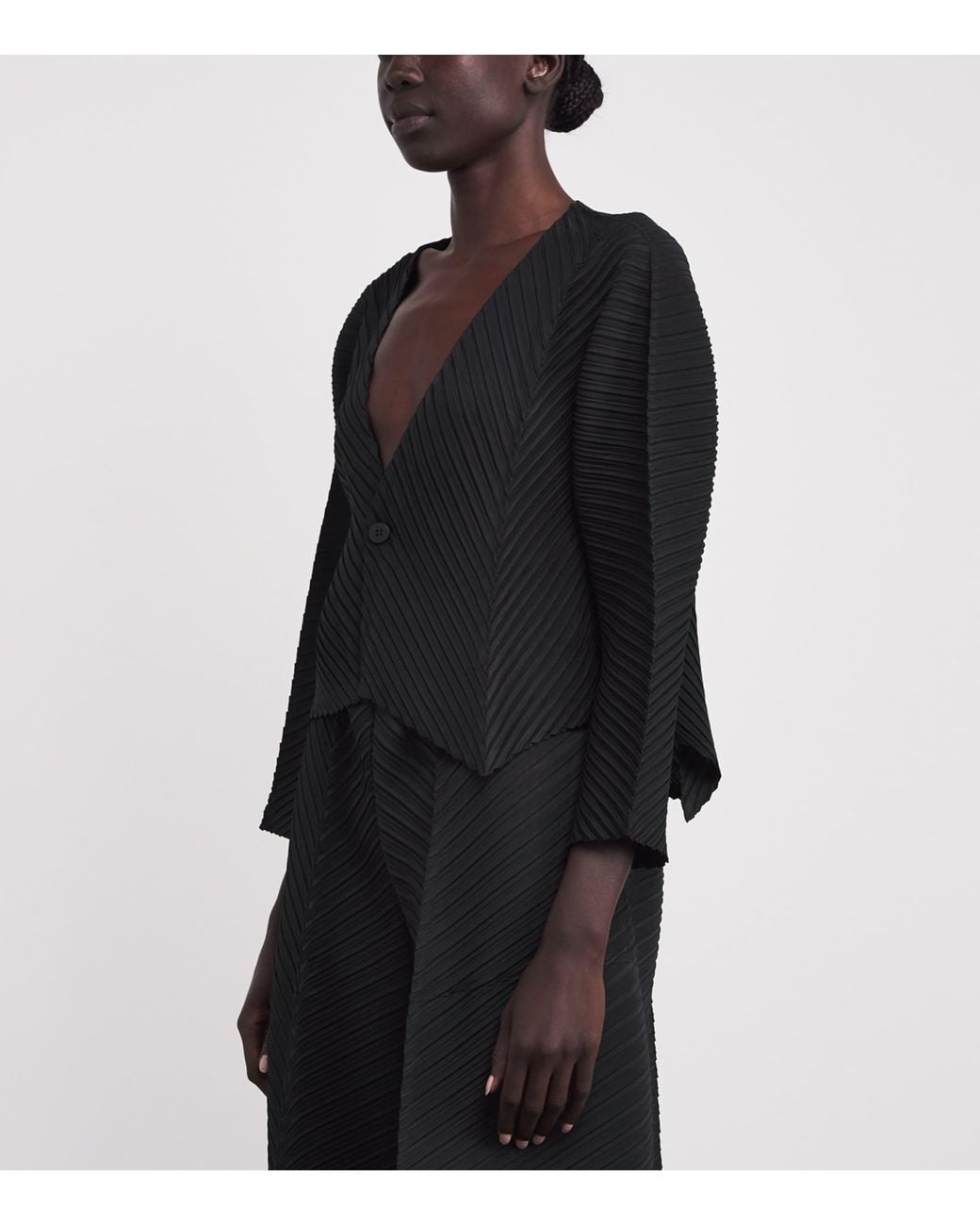 Issey Miyake Black Plaster Pleats Cardigan